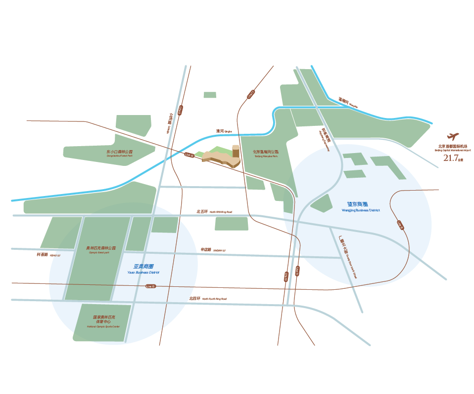 中国铁建广场周边地图，显示主要道路、地铁站点、商业中心位置，高亮显示项目位置